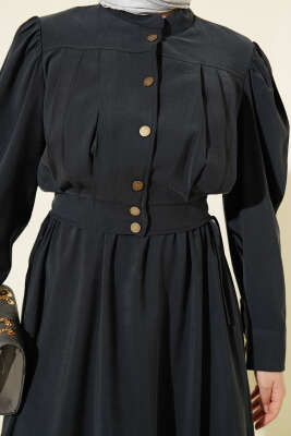 Pile Detaylı Jile Elbise Takım Lacivert - Elbise