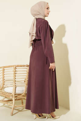 Pile Detaylı Jile Elbise Takım Mürdüm - Elbise