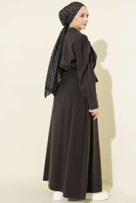 Pile Detaylı Jile Elbise Takım Siyah - Elbise