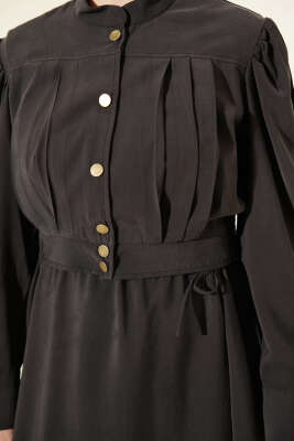 Pile Detaylı Jile Elbise Takım Siyah - Elbise