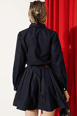 Pile Detaylı Kemerli Kot Elbise Kot - Kadın Giyim Modelleri