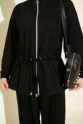 Pile Detaylı Loyşa İkili Takım Siyah - İkili Takım