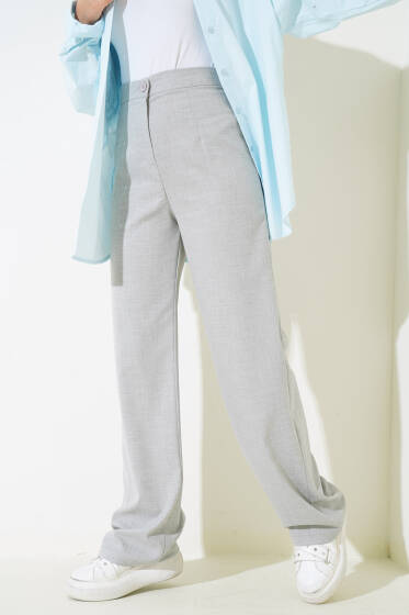 Pile Detaylı Salaş Pantolon Gri - Pantolon