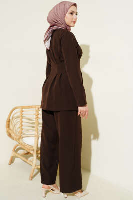 Pile Detaylı Yandan Bağlamlı İkili Takım Acı Kahve - İkili Takım