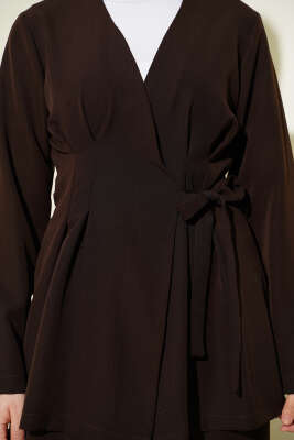 Pile Detaylı Yandan Bağlamlı İkili Takım Acı Kahve - İkili Takım