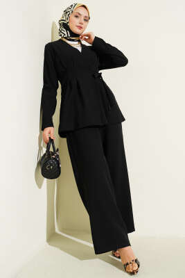 Pile Detaylı Yandan Bağlamlı İkili Takım Siyah - BIGDART