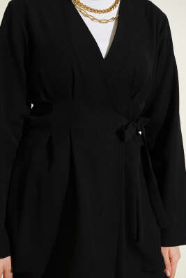 Pile Detaylı Yandan Bağlamlı İkili Takım Siyah - İkili Takım