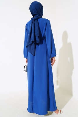 Pileli Ayrobin Elbise Indıgo - Tesettür Elbise