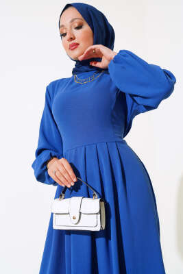 Pileli Ayrobin Elbise Indıgo - Tesettür Elbise
