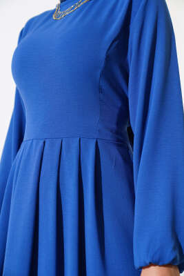 Pileli Ayrobin Elbise Indıgo - Tesettür Elbise
