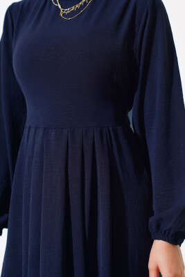 Pileli Ayrobin Elbise Koyu Lacivert - Tesettür Elbise