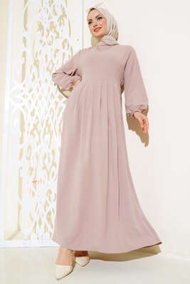 Pileli Ayrobin Elbise Latte 