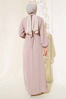 Pileli Ayrobin Elbise Latte - Tesettür Elbise