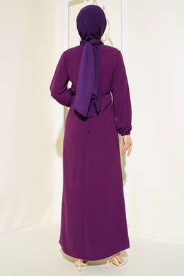 Pileli Ayrobin Elbise Mor - Tesettür Elbise