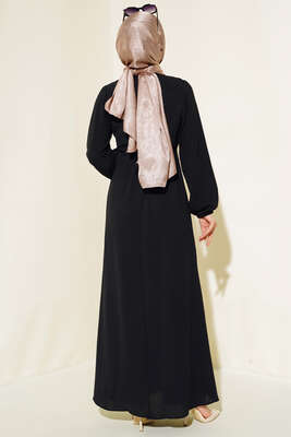 Pileli Ayrobin Elbise Siyah - Tesettür Elbise