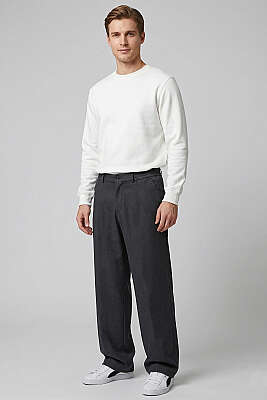 Pileli Bel Lastikli Baggy Erkek Pantolon Antrasit - Erkek Pantolon