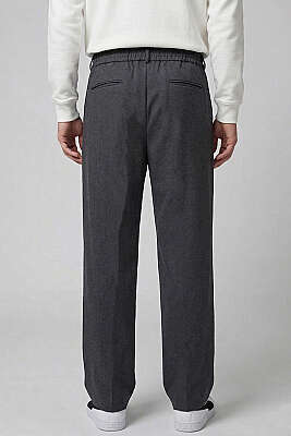 Pileli Bel Lastikli Baggy Erkek Pantolon Antrasit - Erkek Pantolon