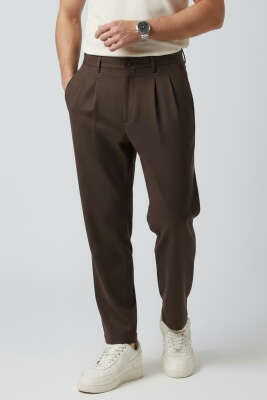 Pileli Bel Lastikli Baggy Erkek Pantolon Kahve 