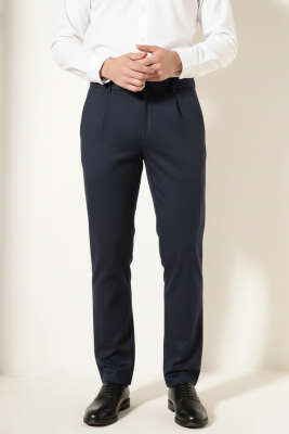 Pileli Beli Lastikli Erkek Pantolon Lacivert - FRESHMAN