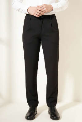 Pileli Beli Lastikli Erkek Pantolon Siyah - FRESHMAN