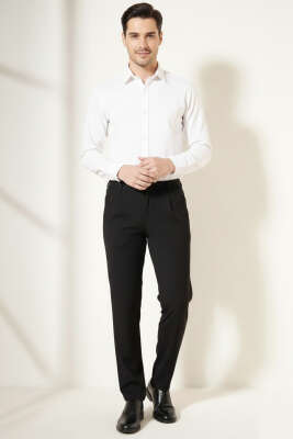 Pileli Beli Lastikli Erkek Pantolon Siyah - Erkek Pantolon