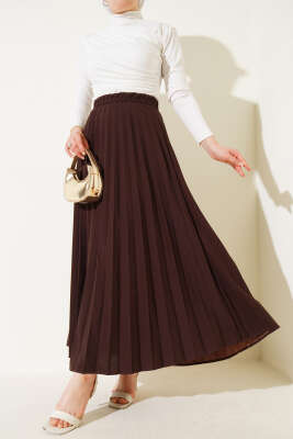 Pileli Beli Lastikli Etek Acı Kahve 