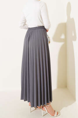 Pileli Beli Lastikli Etek Füme - Uzun Etek