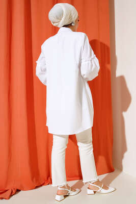 Pileli Çiçek Nakışlı Gömlek Beyaz - Yılın Fırsatı