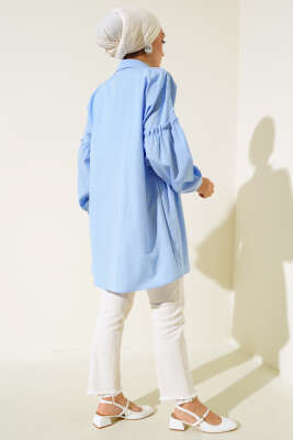 Pileli Çiçek Nakışlı Gömlek Buz Mavisi - Yılın Fırsatı