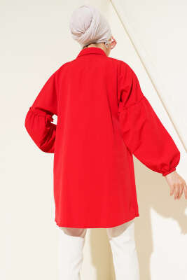 Pileli Çiçek Nakışlı Gömlek Kırmızı - 300-500 TL Ürünler