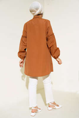 Pileli Çiçek Nakışlı Gömlek Taba - Yılın Fırsatı