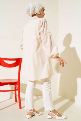 Pileli Çiçek Nakışlı Gömlek Taş - Yılın Fırsatı