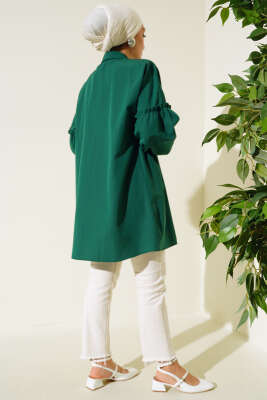 Pileli Çiçek Nakışlı Gömlek Zümrüt - Yılın Fırsatı