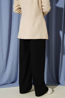 Pileli Çift Düğmeli Salaş Pantolon Siyah - Pantolon