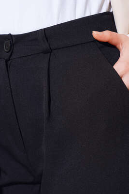 Pileli Dar Paça Kumaş Pantolon Siyah - Kumaş Pantolon