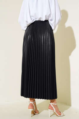 Pileli Etek Siyah - Uzun Etek