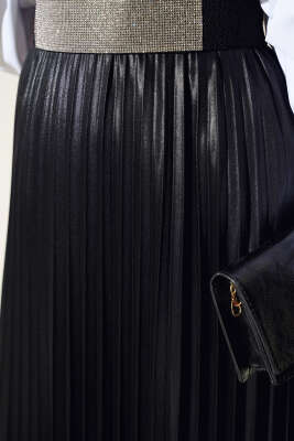 Pileli Etek Siyah - Uzun Etek