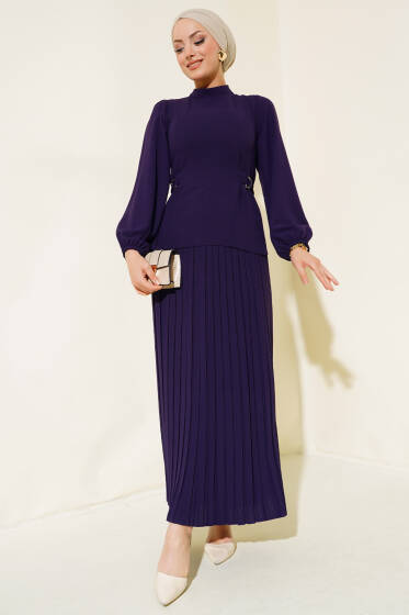 Pileli Etekli İkili Takım Mor - İkili Takım