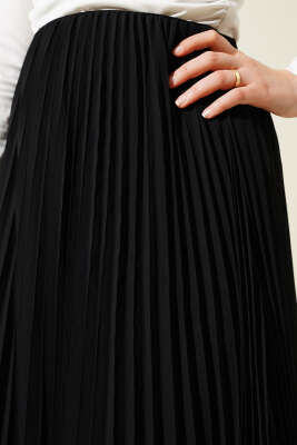 Pileli Fırfır Uçlu Şifon Etek Siyah - Uzun Etek