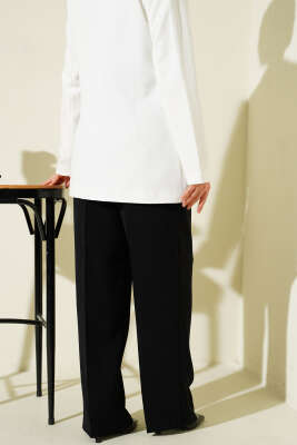 Pileli Geniş Paça Kumaş Pantolon Siyah - Pantolon