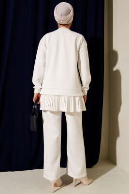 Pileli Gül Aksesuarlı Scuba İkili Takım Beyaz - İkili Takım