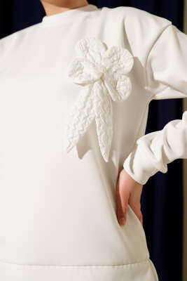 Pileli Gül Aksesuarlı Scuba İkili Takım Beyaz - İkili Takım