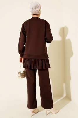 Pileli Gül Aksesuarlı Scuba İkili Takım Kahve - İkili Takım