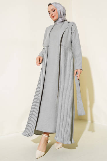 Pileli Jile Kap Takım Gri - İkili Takım