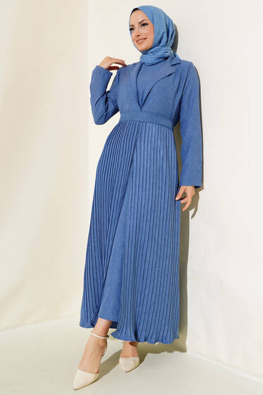 Pileli Jile Kap Takım İndigo - İkili Takım