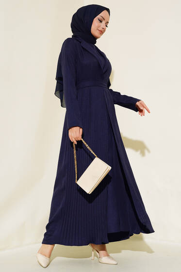 Pileli Jile Kap Takım Lacivert - İkili Takım