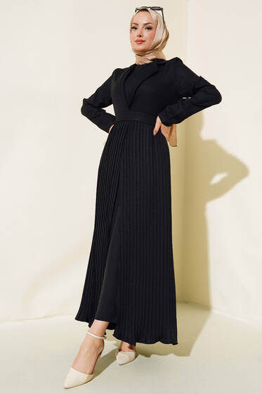 Pileli Jile Kap Takım Siyah - İkili Takım