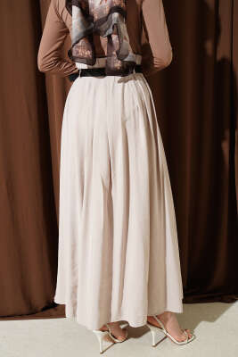 Pileli Kemerli Tensel Etek Bej - Etek