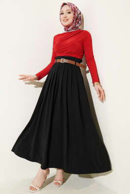 Pileli Kemerli Tensel Etek Siyah - Etek