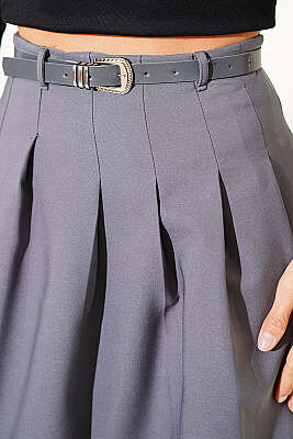 Pileli Kemerli Mini Etek Füme - Kadın Giyim Modelleri